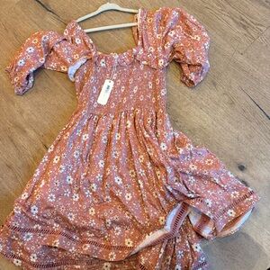 Girls pink NORALEE Floral Smocked Puff-Sleeve Casual Dress